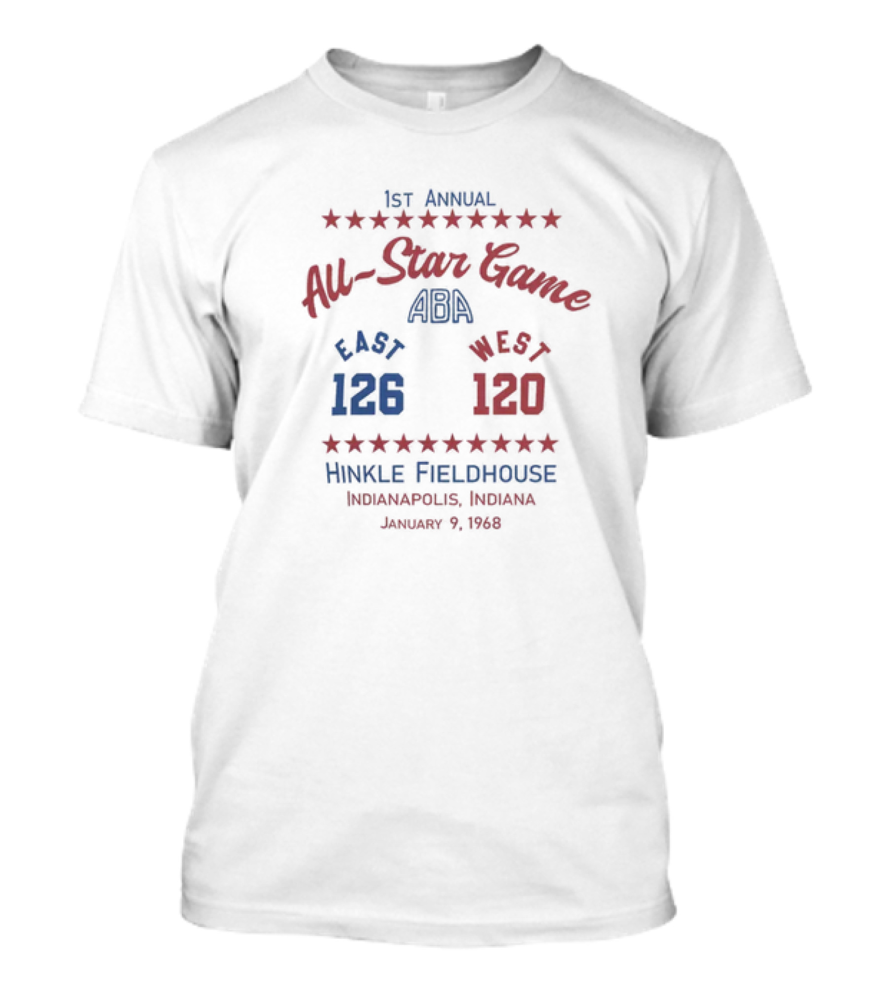 1st Annual ABA All-Star Game East 126 West 120 Hinkle Fieldhouse Indianapolis Indiana January 9 1968 T-Shirt