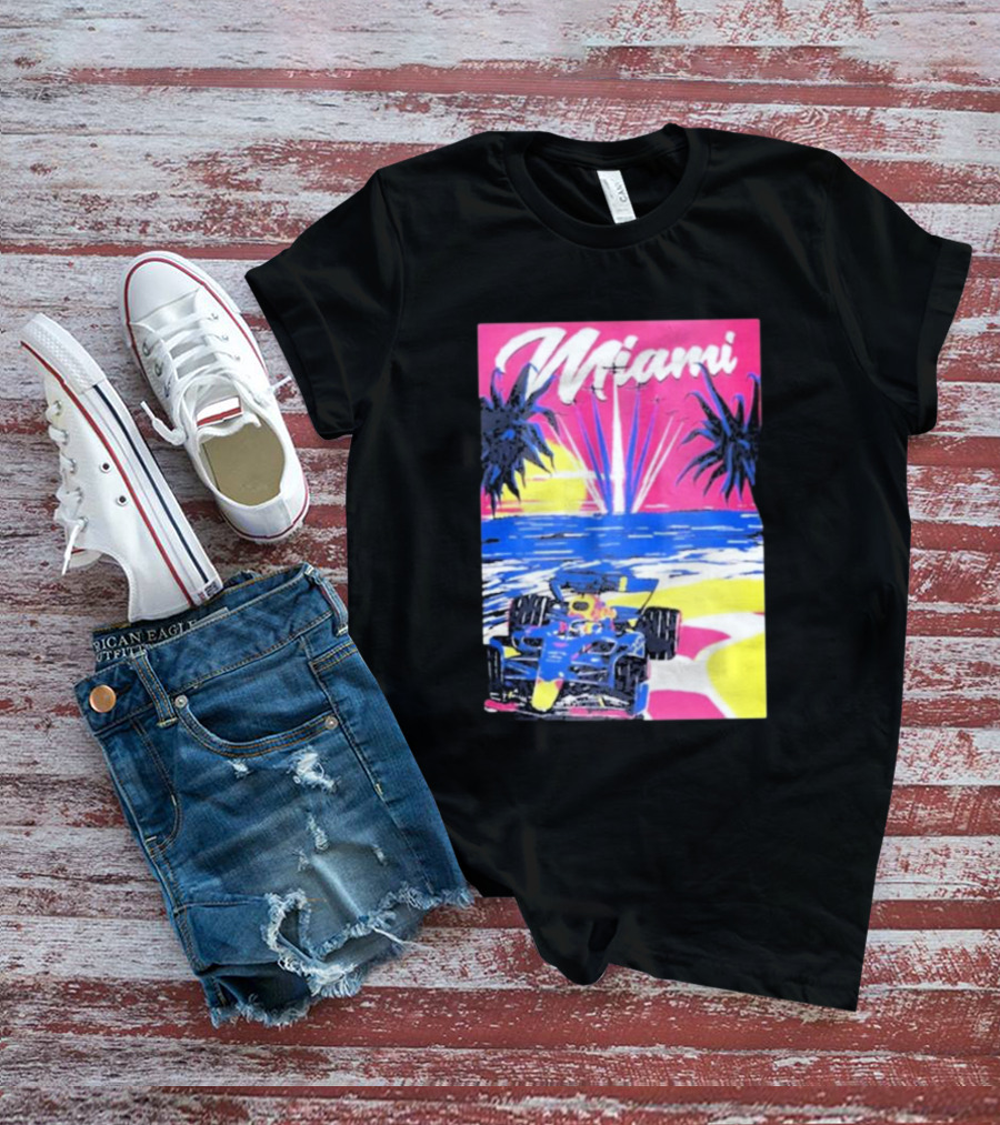 Max Verstappen Formula 1 Miami Sunset Palms Racing Scene T-Shirt