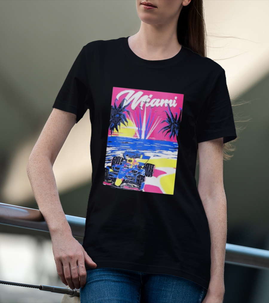 Max Verstappen Formula 1 Miami Sunset Palms Racing Scene T-Shirt