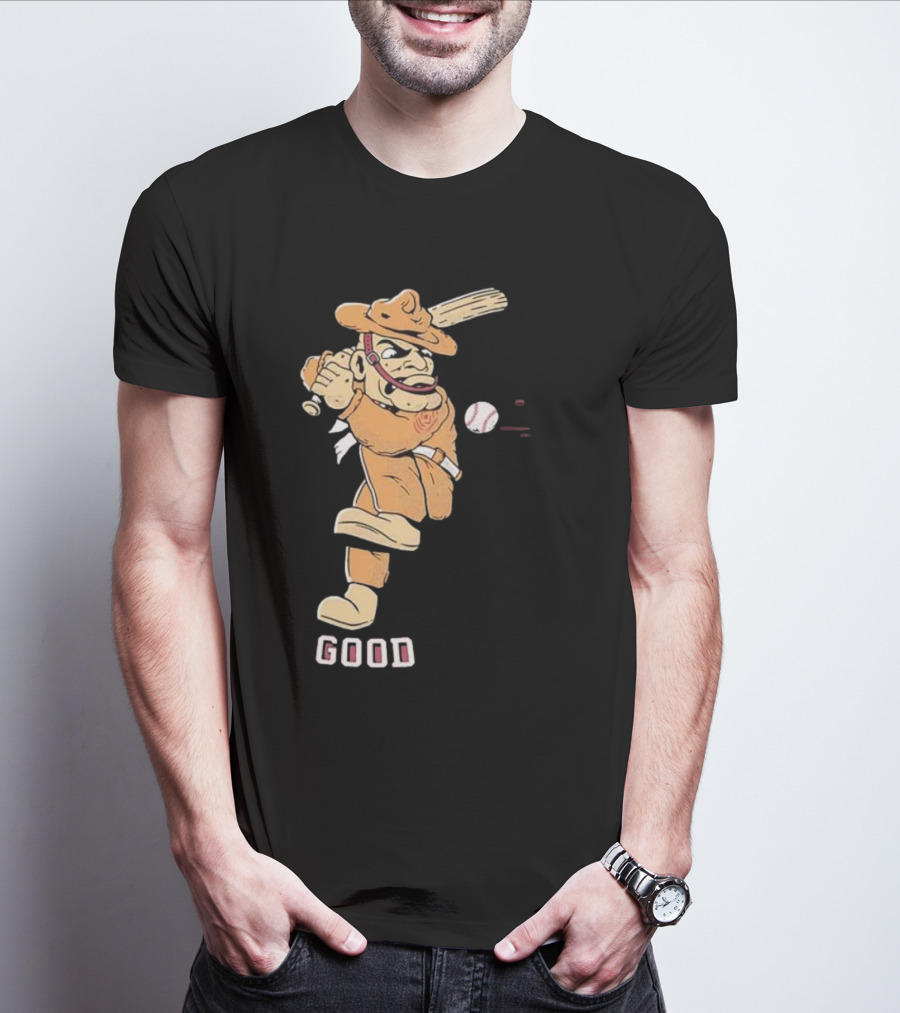 Good Tam Baseball Comic Character Swinging At Pitch T-Shirt