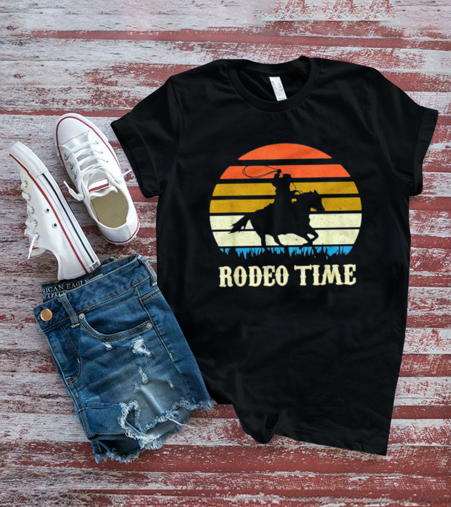 Rodeo Time Cowboy Sunset Horse Ranch Lasso T-Shirt