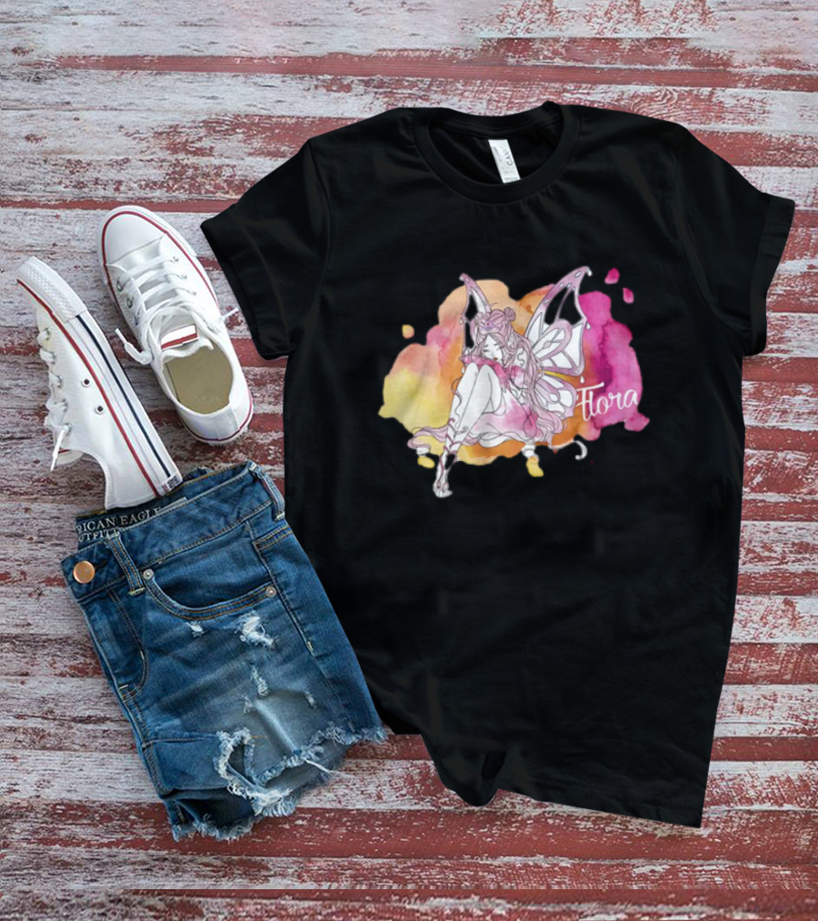 Flora Winx Club Merch Shine Bright Watercolor Wings T-Shirt