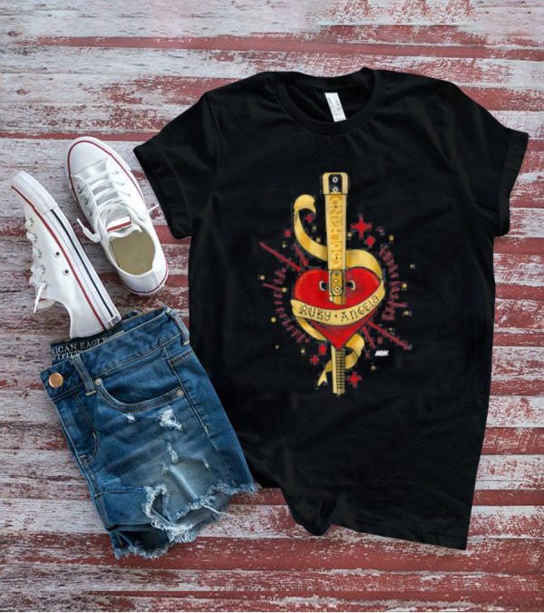 Ruby Angelo Heart Guitar With Ribbon And Stars T-Shirt