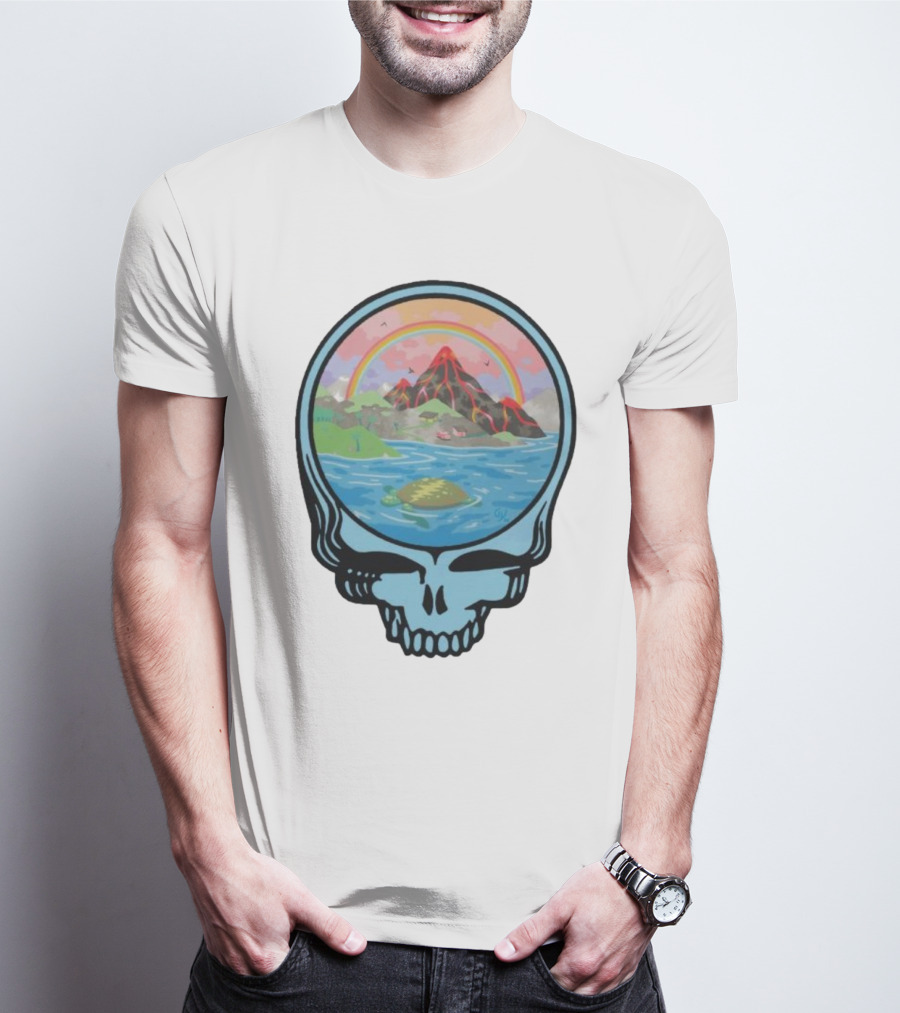Grateful Dead Aloha Earth Day Volcano Skull Rainbow Turtle T-Shirt