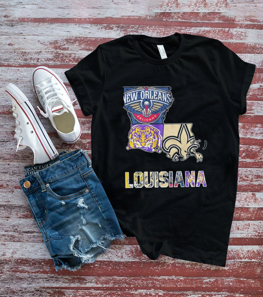New Orleans Pelicans LSU Tigers New Orleans Saints Louisiana Pride T-Shirt
