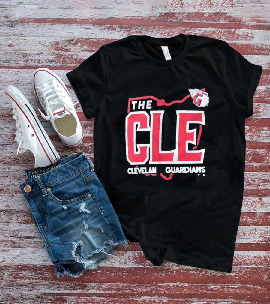 Cleveland Guardians The CLE 216 Map Logo Winged Baseball Emblem T-Shirt