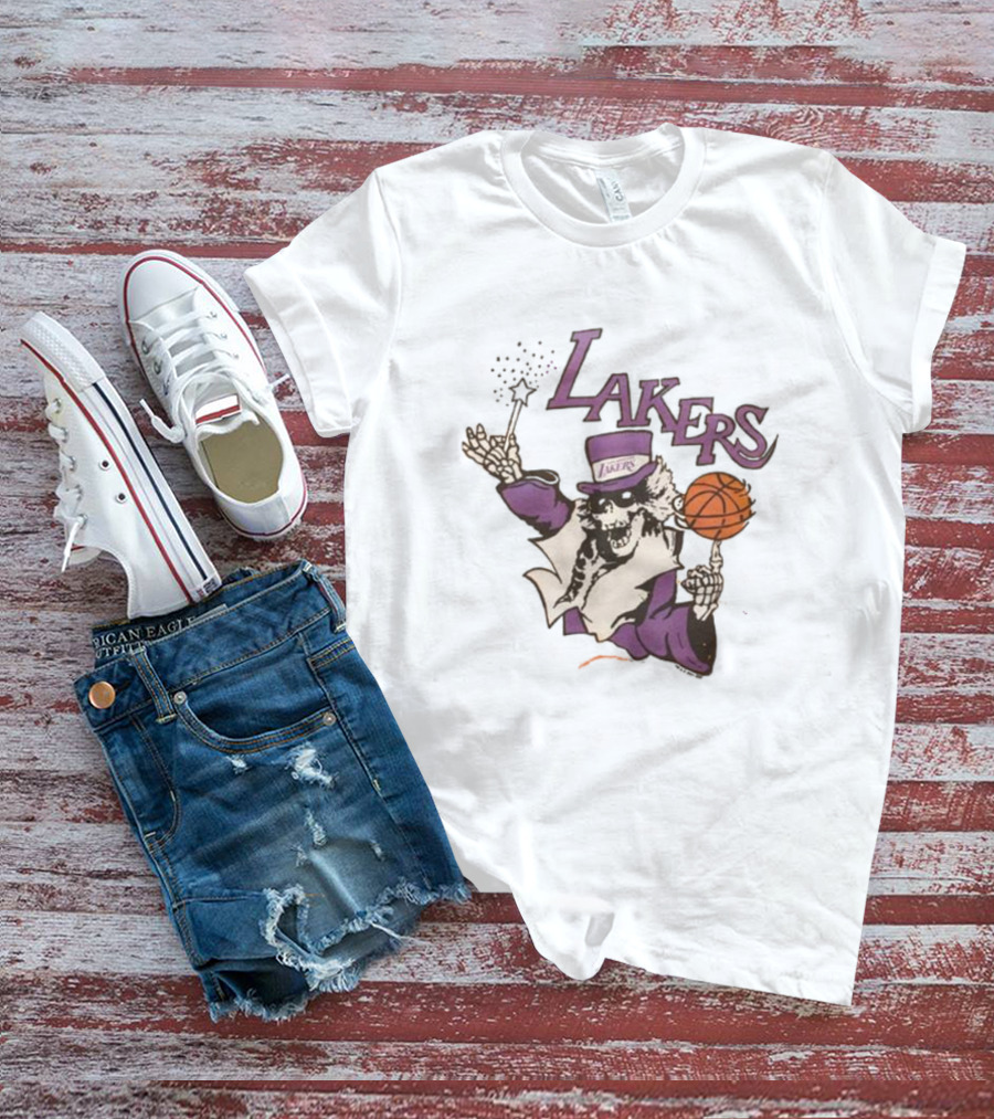 NBA Grateful Dead Lakers Skeleton Basketball T-Shirt
