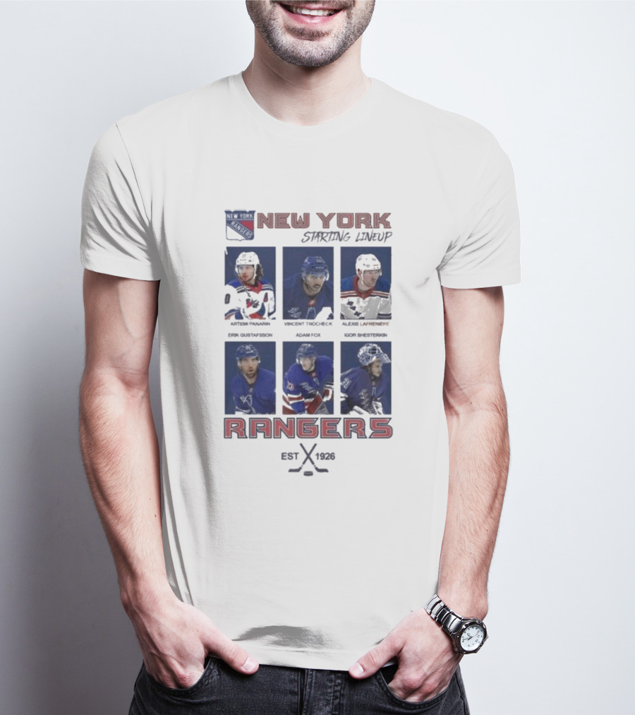 New York Rangers Starting Lineup Established 1926 Hockey Cards T-Shirt