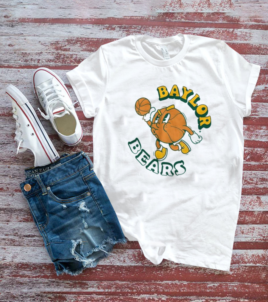 Baylor Bears Basketball Vintage Cartoon Logo Youth Green T-Shirt