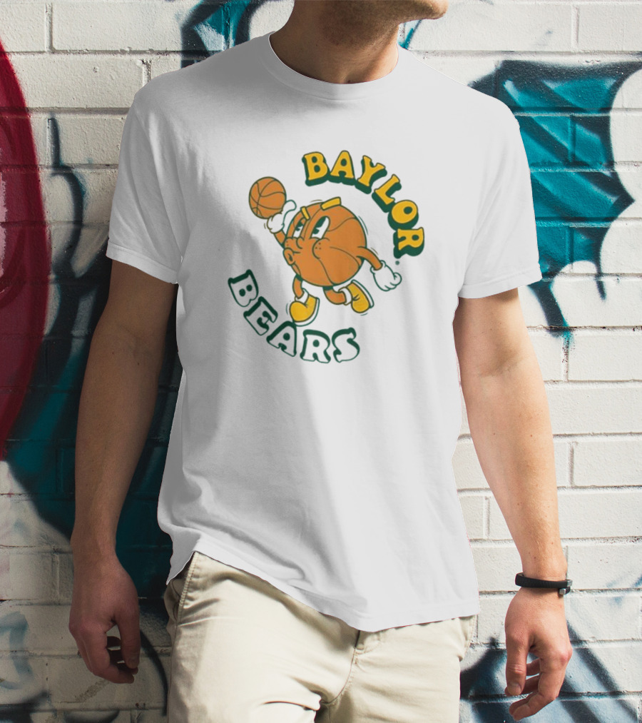 Baylor Bears Basketball Vintage Cartoon Logo Youth Green T-Shirt