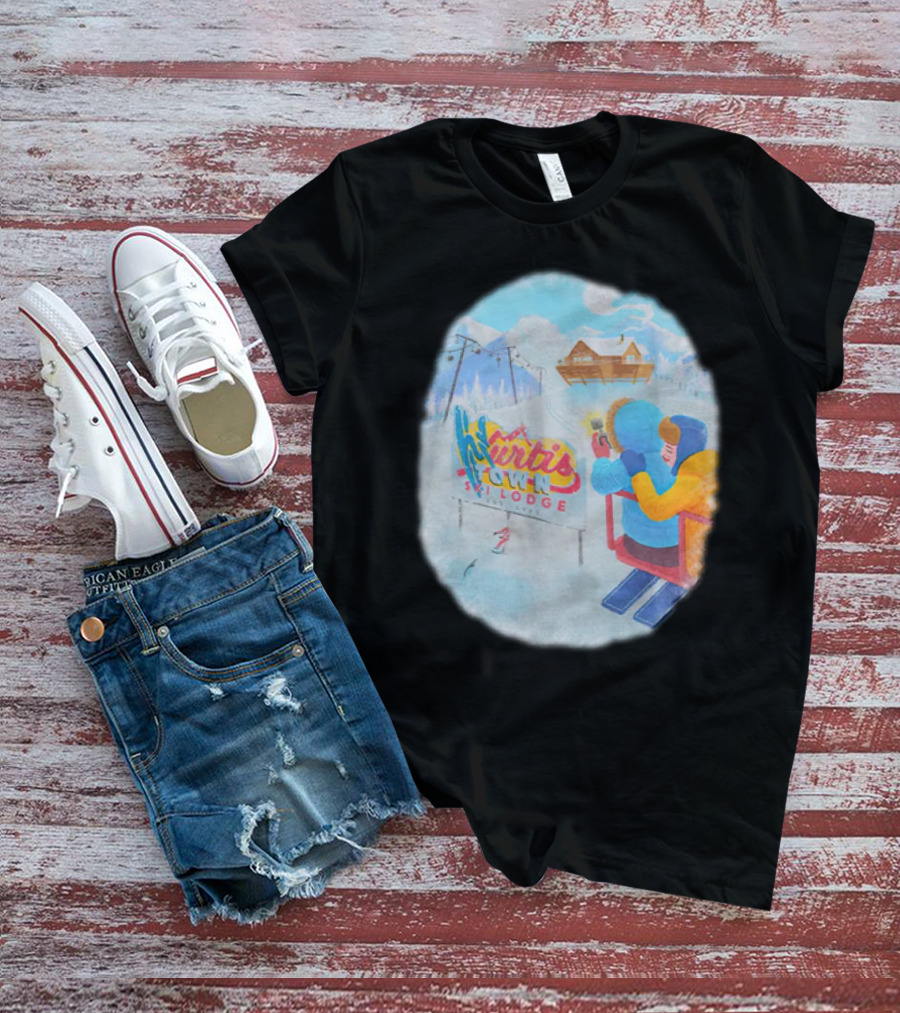 Kurtis Town Ski Lodge Winter Scene Chairlift Adventure T-Shirt
