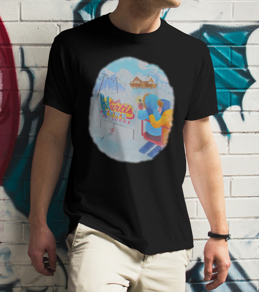 Kurtis Town Ski Lodge Winter Scene Chairlift Adventure T-Shirt