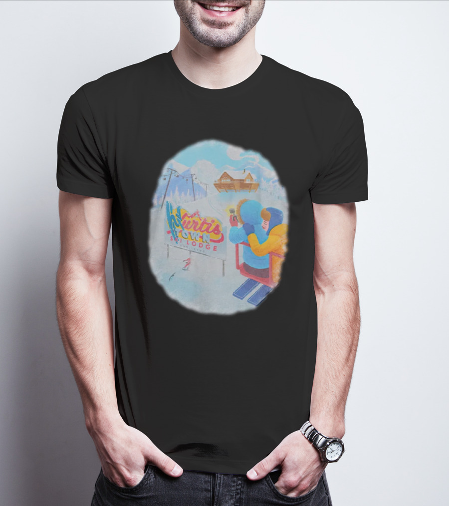 Kurtis Town Ski Lodge Winter Scene Chairlift Adventure T-Shirt