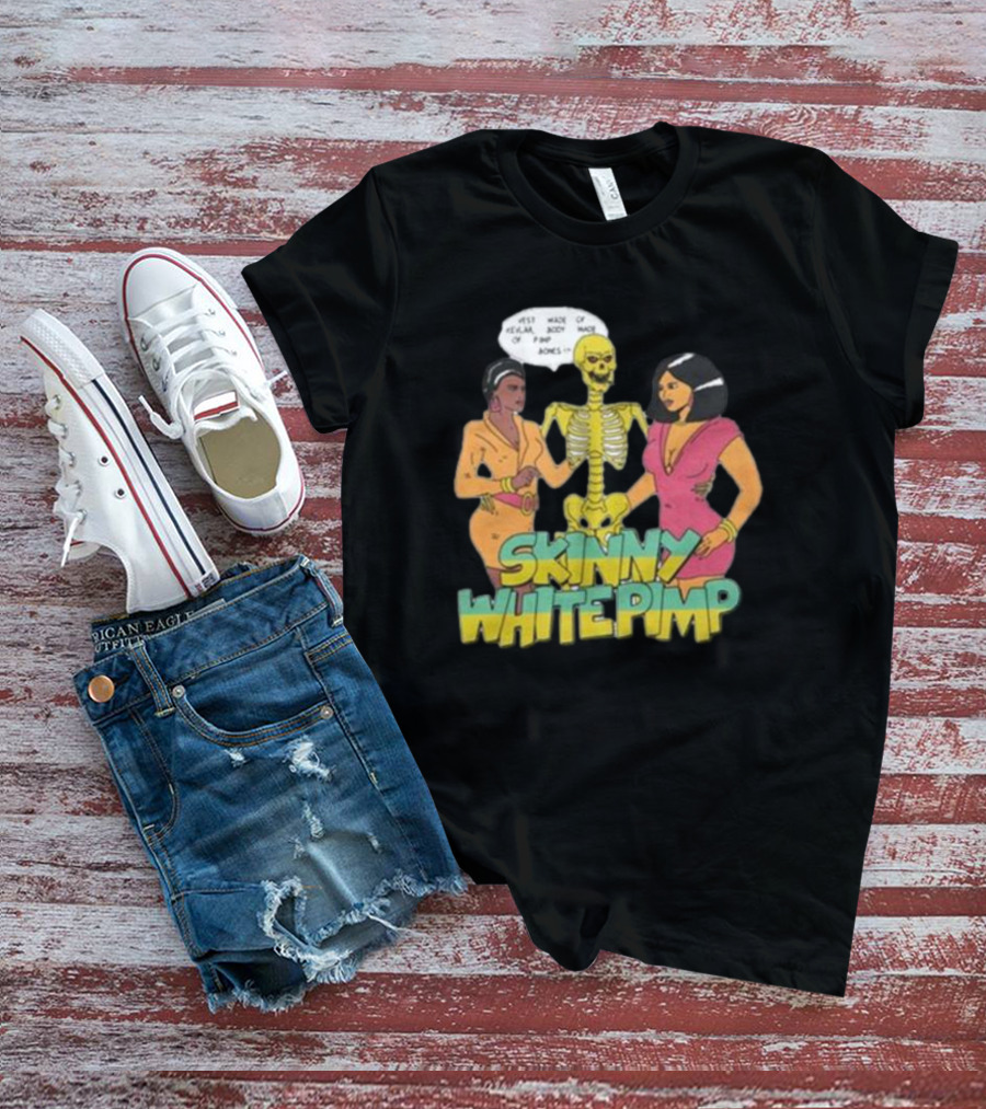 Team SESH Skinny White Pimp Cartoon Skeleton With Women T-Shirt