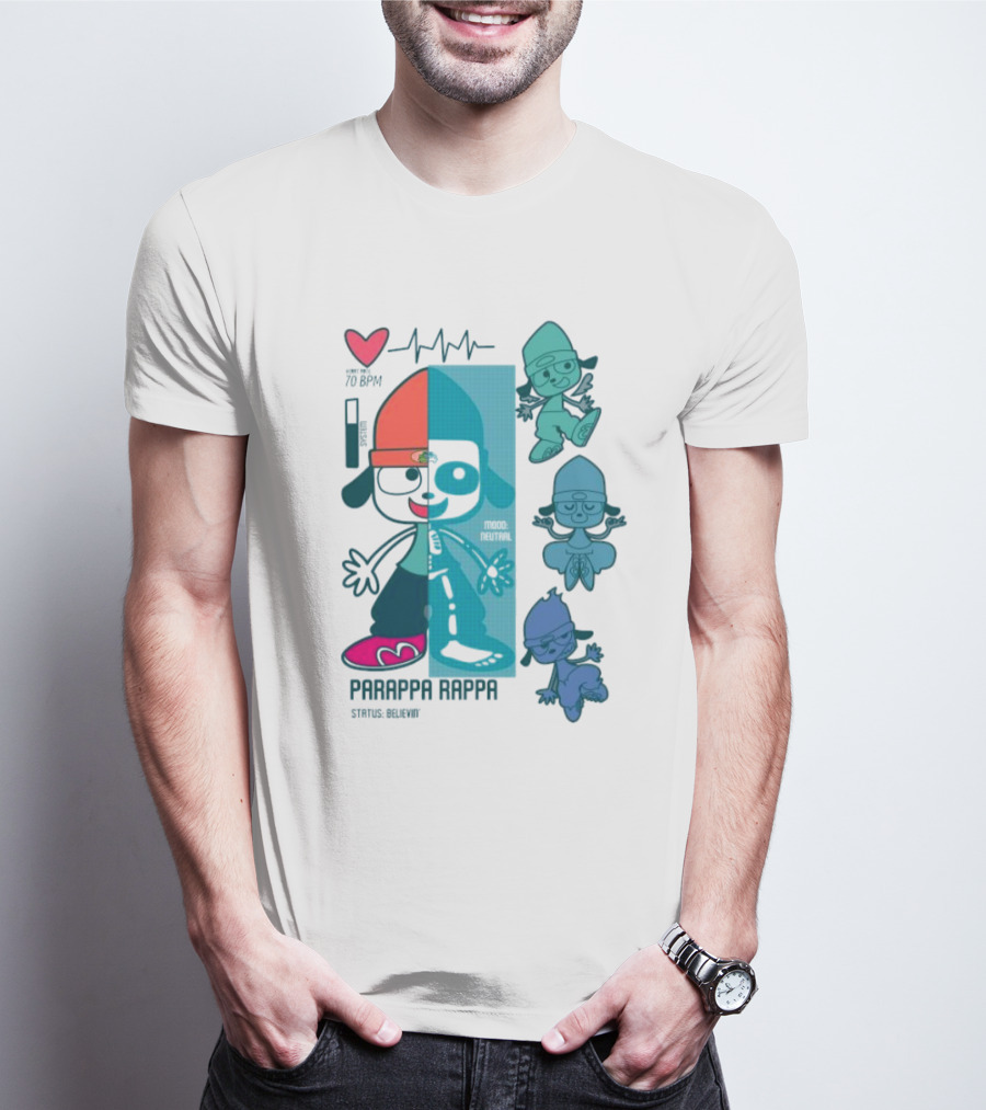 Parappa Rappa X-Ray Mood Neutral Status Believin Retro Video Game Character Graphics T-Shirt
