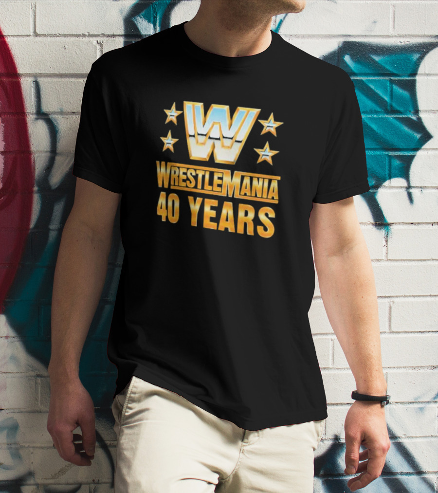 Wrestlemania 40 Years Retro Logo With Stars T-Shirt