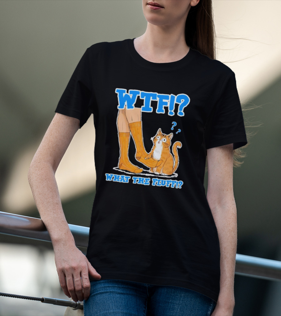 WTF What The Fluff Funny Cat Meme Confused Cat With Socks T-Shirt