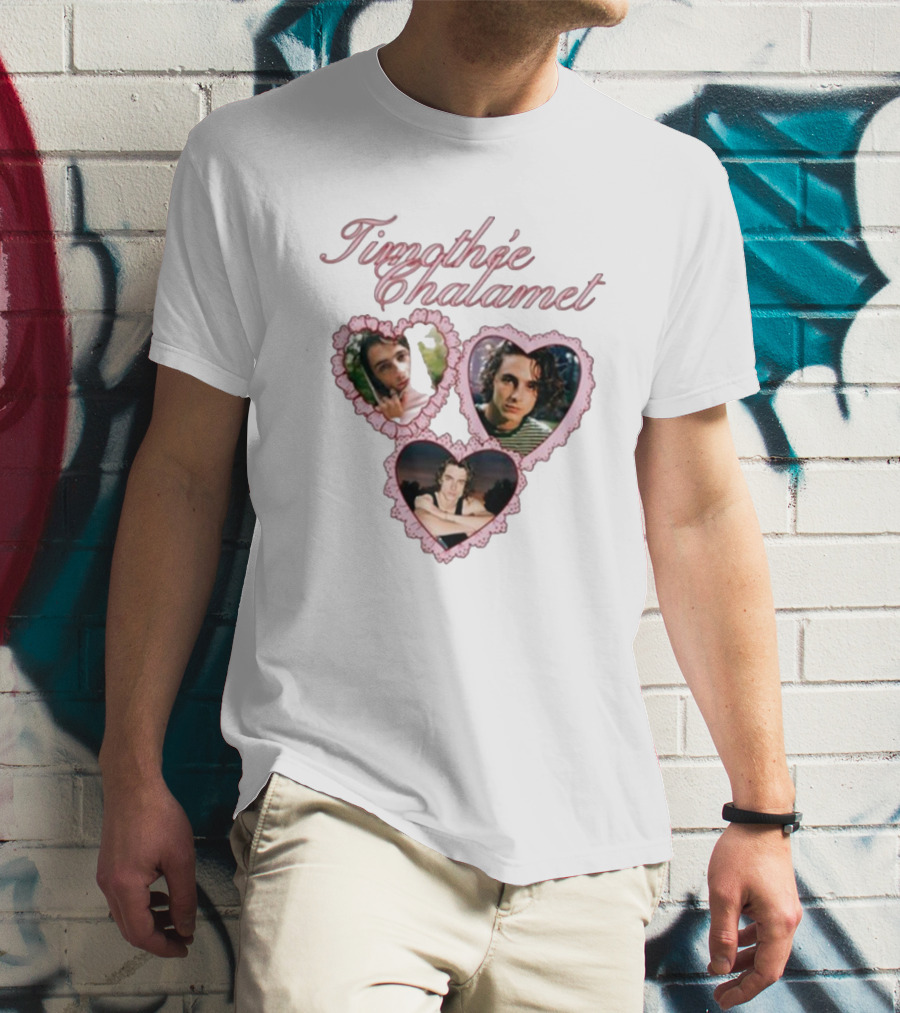 Timothée Chalamet Pink Heart Collage T-Shirt