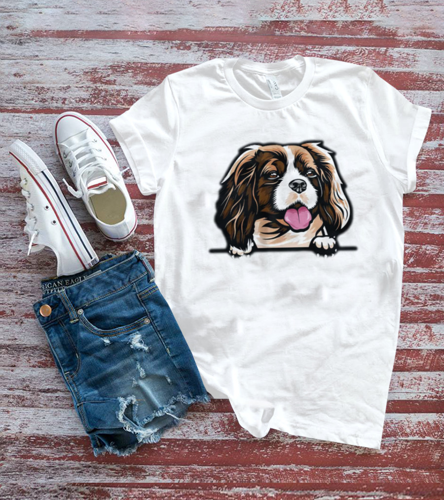 Animal Dog Cavalier King Charles Spaniel Peeking 6yhkma Color T-Shirt