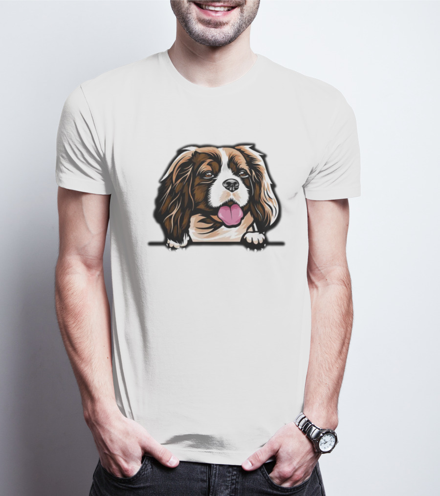 Animal Dog Cavalier King Charles Spaniel Peeking 6yhkma Color T-Shirt