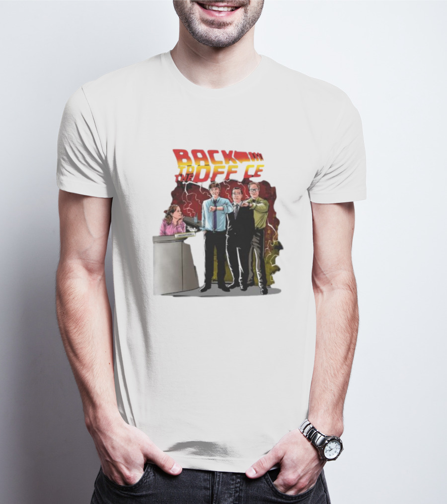 Back To The Office Men At Reception: Humorous Nostalgia With Lightning Burst T-Shirt