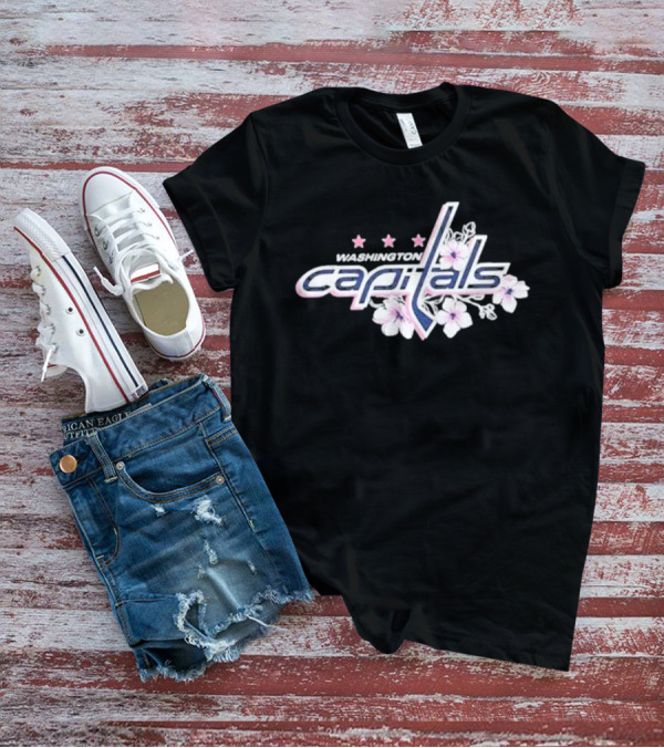 Washington Capitals Cherry Blossom Logo With Flowers And Stars T-Shirt