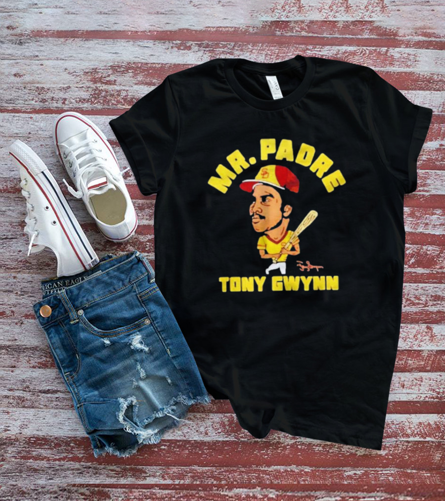 MR. PADRE TONY GWYNN SIGNATURE SAN DIEGO BASEBALL PLAYER CARTOON T-Shirt