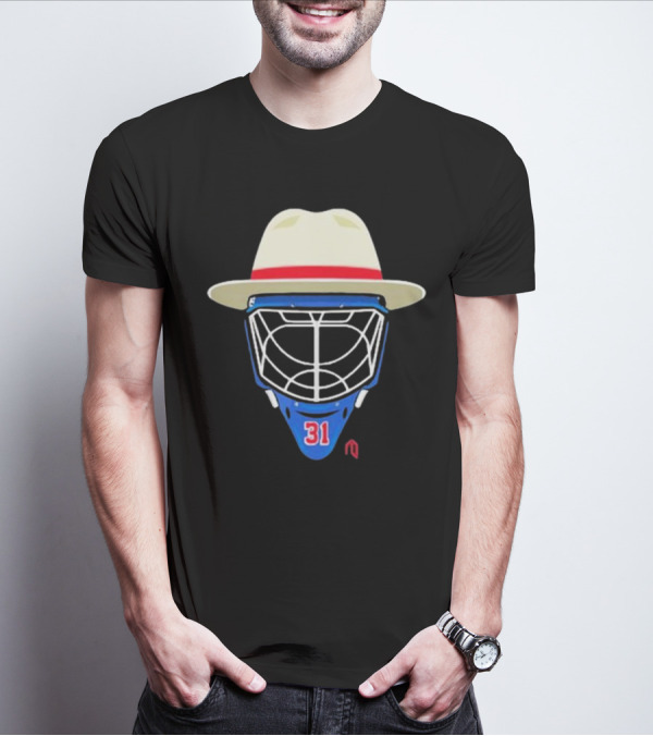 Broadway Goalie Mask Fedora Blue Number 31 T-Shirt