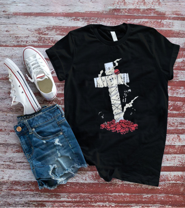 Steady-Hands Wrapped Cross With Chains And Skulls T-Shirt