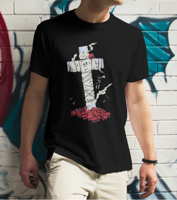 Steady-Hands Wrapped Cross With Chains And Skulls T-Shirt