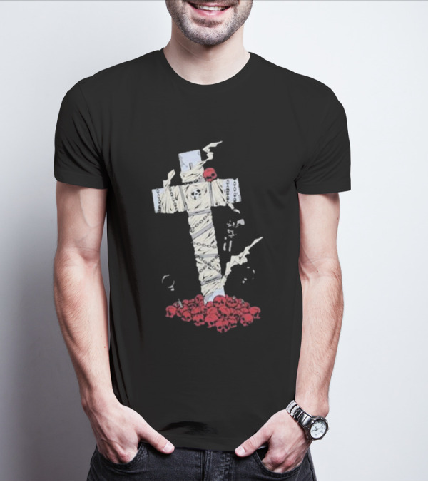 Steady-Hands Wrapped Cross With Chains And Skulls T-Shirt