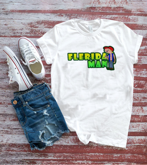 Flerida Man Beer Drinking Cartoon Character With Red Cap And Green Letters T-Shirt