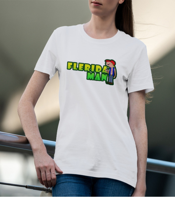 Flerida Man Beer Drinking Cartoon Character With Red Cap And Green Letters T-Shirt