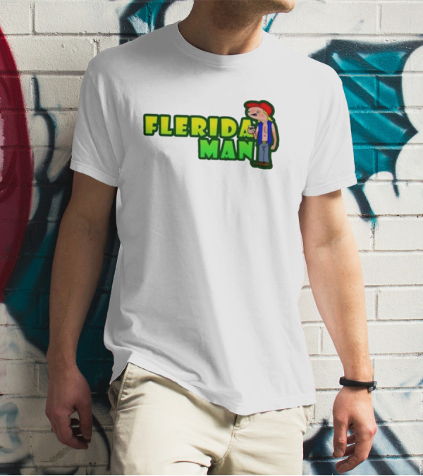 Flerida Man Beer Drinking Cartoon Character With Red Cap And Green Letters T-Shirt