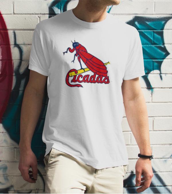 St. Louis Cicadas Red Insect Mascot Baseball Team T-Shirt