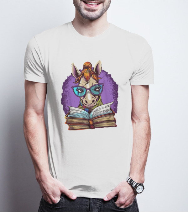 Book Lover Cute Horse Reading Glasses Teacher Librarian T-Shirt