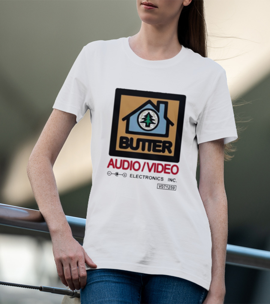 Tommyinnit Wearing Butter Audio Video Electronics Inc. House Symbol With Tree T-Shirt