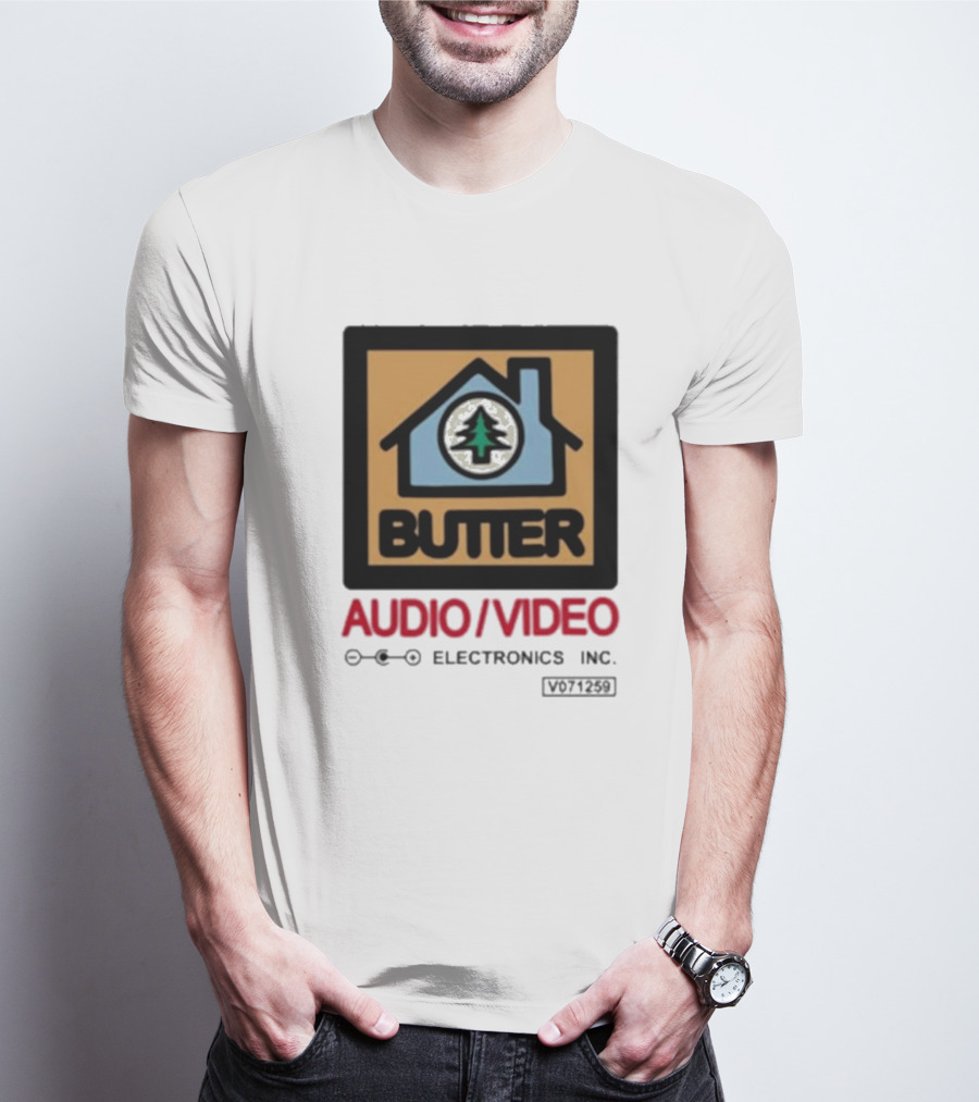 Tommyinnit Wearing Butter Audio Video Electronics Inc. House Symbol With Tree T-Shirt