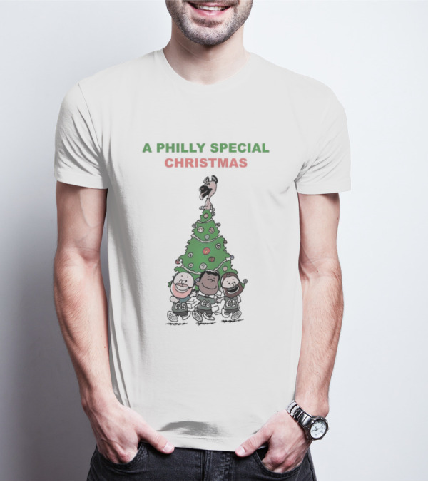 A Philly Special Christmas Motif With Festive Tree And Characters T-Shirt