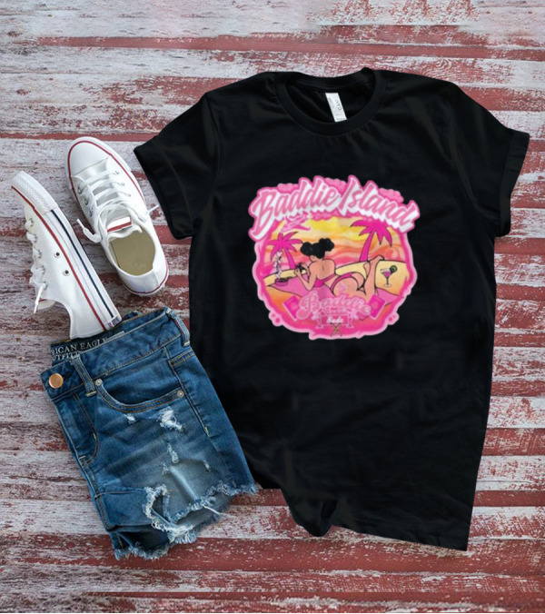 Baddie Island Summer Scene With Palm Trees And Cocktail Imagery - Baddie Budz Vibe T-Shirt