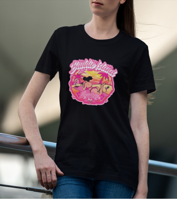 Baddie Island Summer Scene With Palm Trees And Cocktail Imagery - Baddie Budz Vibe T-Shirt