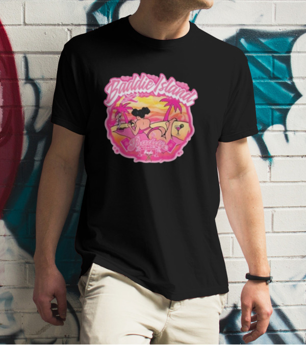 Baddie Island Summer Scene With Palm Trees And Cocktail Imagery - Baddie Budz Vibe T-Shirt