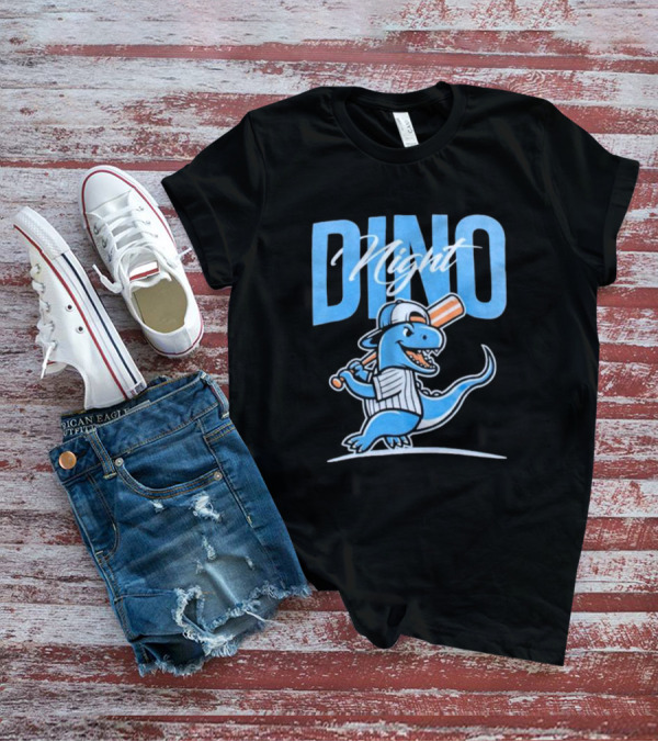 Dino Night Baseball Player Dinosaur In Cap With Bat T-Shirt