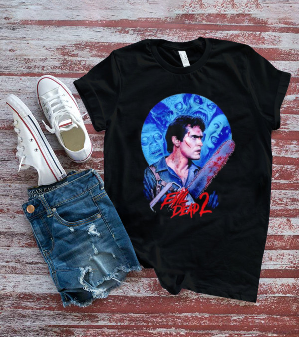 Evil Dead 2 Main Character Chainsaw Fight With Zombies T-Shirt
