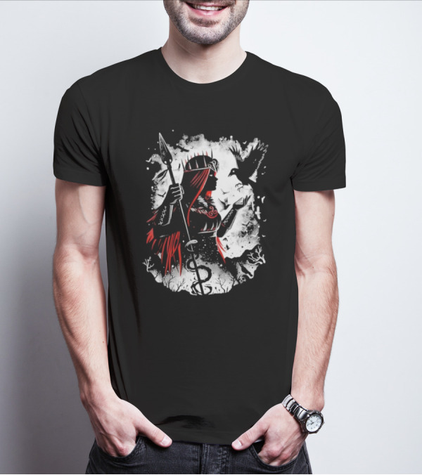 Goddess Of Fate And War With Spear And Raven T-Shirt