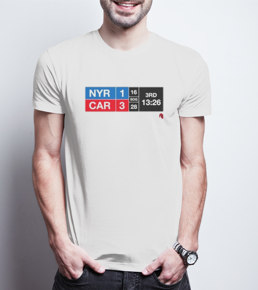 NYR 1 CAR 3 Scoreboard 3rd Period 13:26 SOG 16 28 T-Shirt
