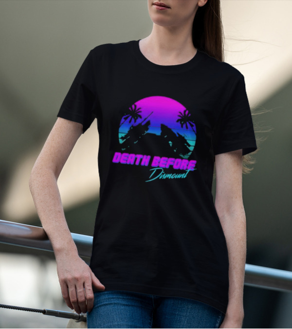 Tactically Jaded Death Before Dismount Retro Sunset Palms Rocket T-Shirt