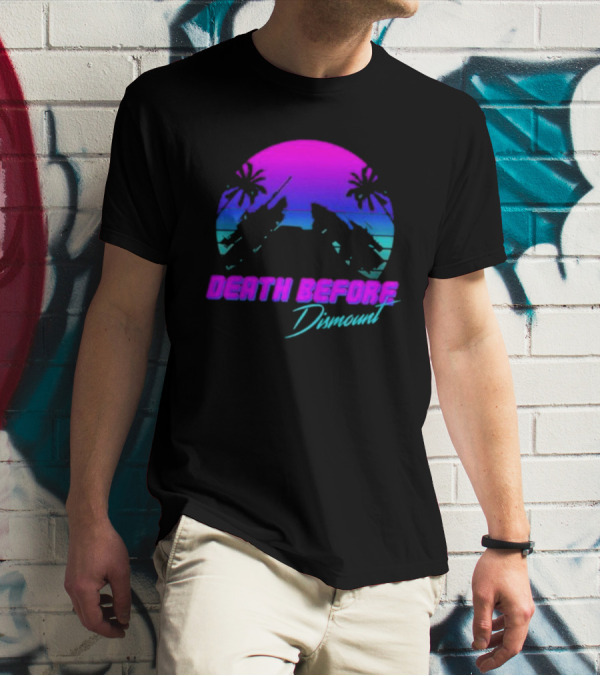 Tactically Jaded Death Before Dismount Retro Sunset Palms Rocket T-Shirt
