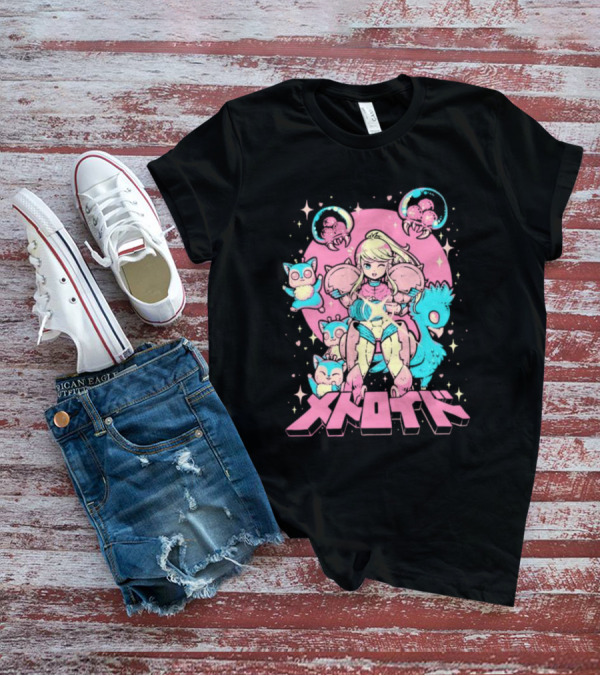 Metroid Pop Art Space Hero Anime Style Pink And Blue Retro T-Shirt