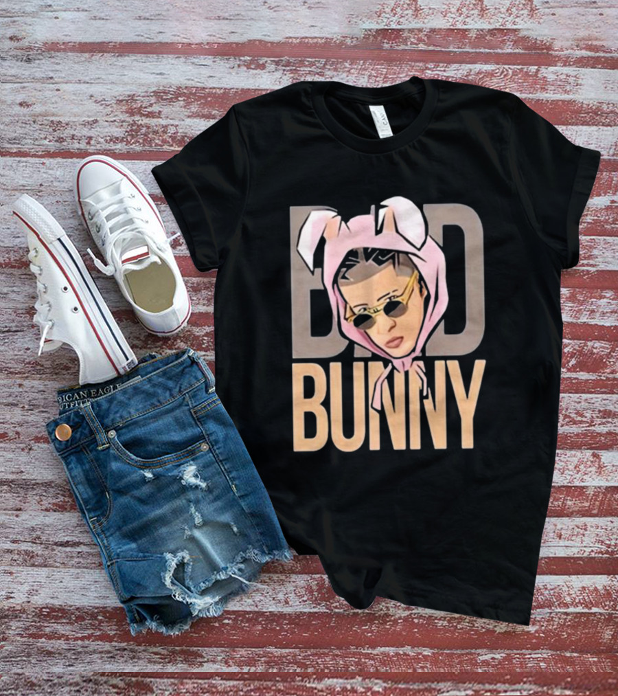 BAD BUNNY Essential Pink Bunny Hoodie Sunglasses T-Shirt